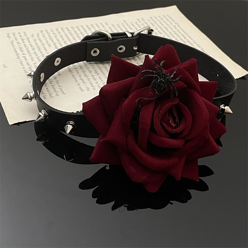 Gothic Style Mädchen Rote Rose Leder Halsband Halskette