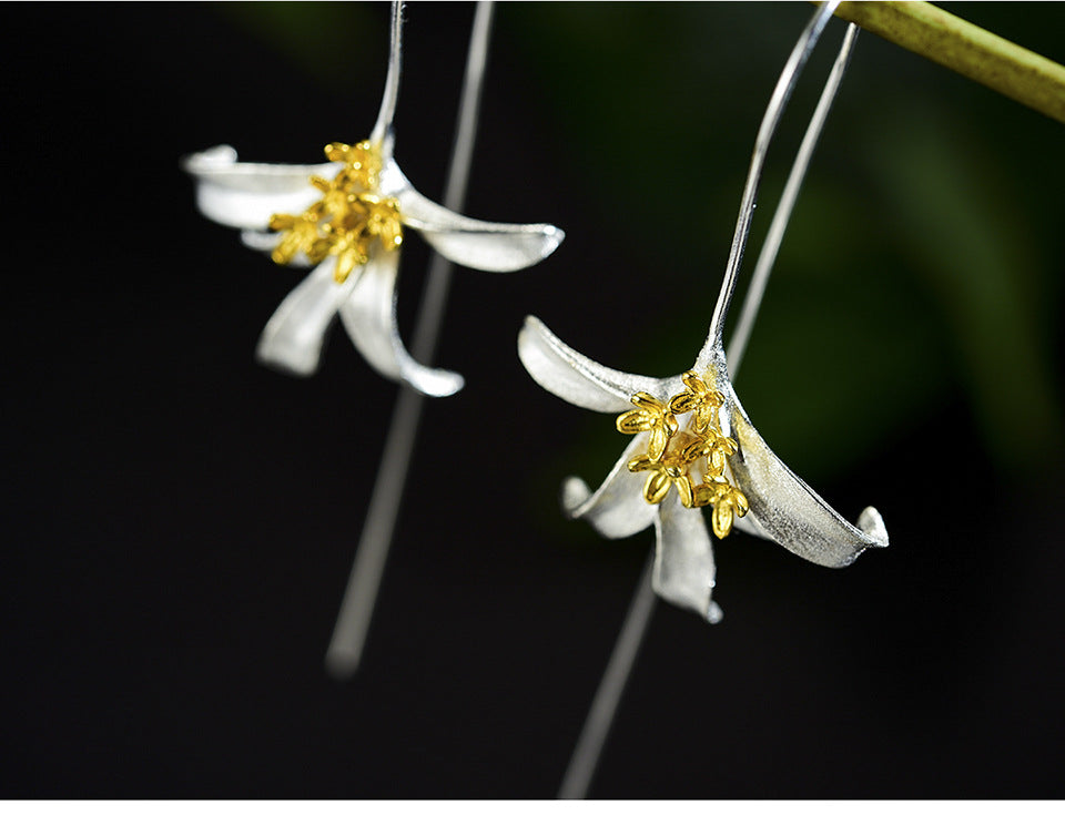 S925 Sterling Silber Blume Baumeln Ohrring