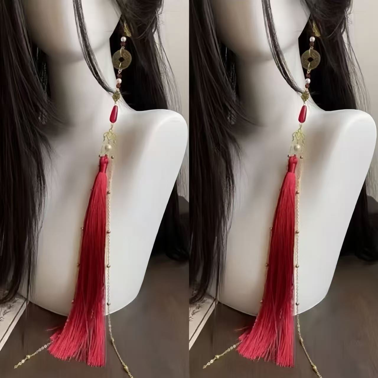 Ancient Style Hua Cheng (San Lang) Long Tassel Ear Cuffs