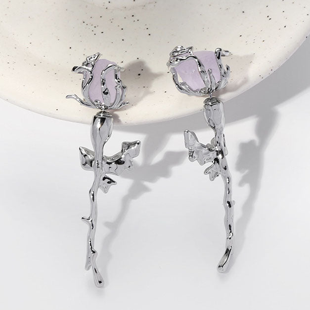 Fancy Purple Rose Stud Earring