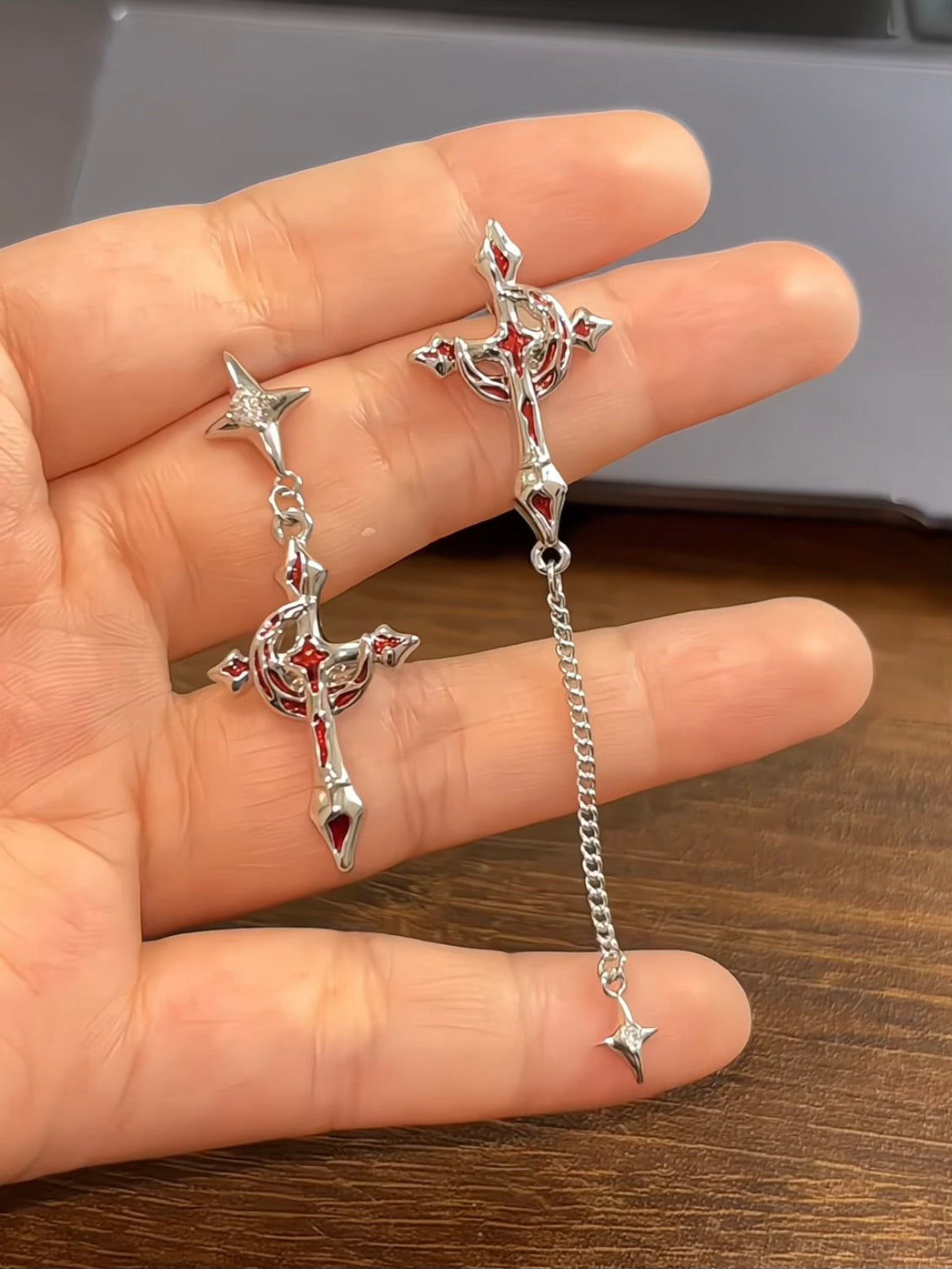 Goth Blood Moon & Star Stud Earrings for Arlecchino Genshin