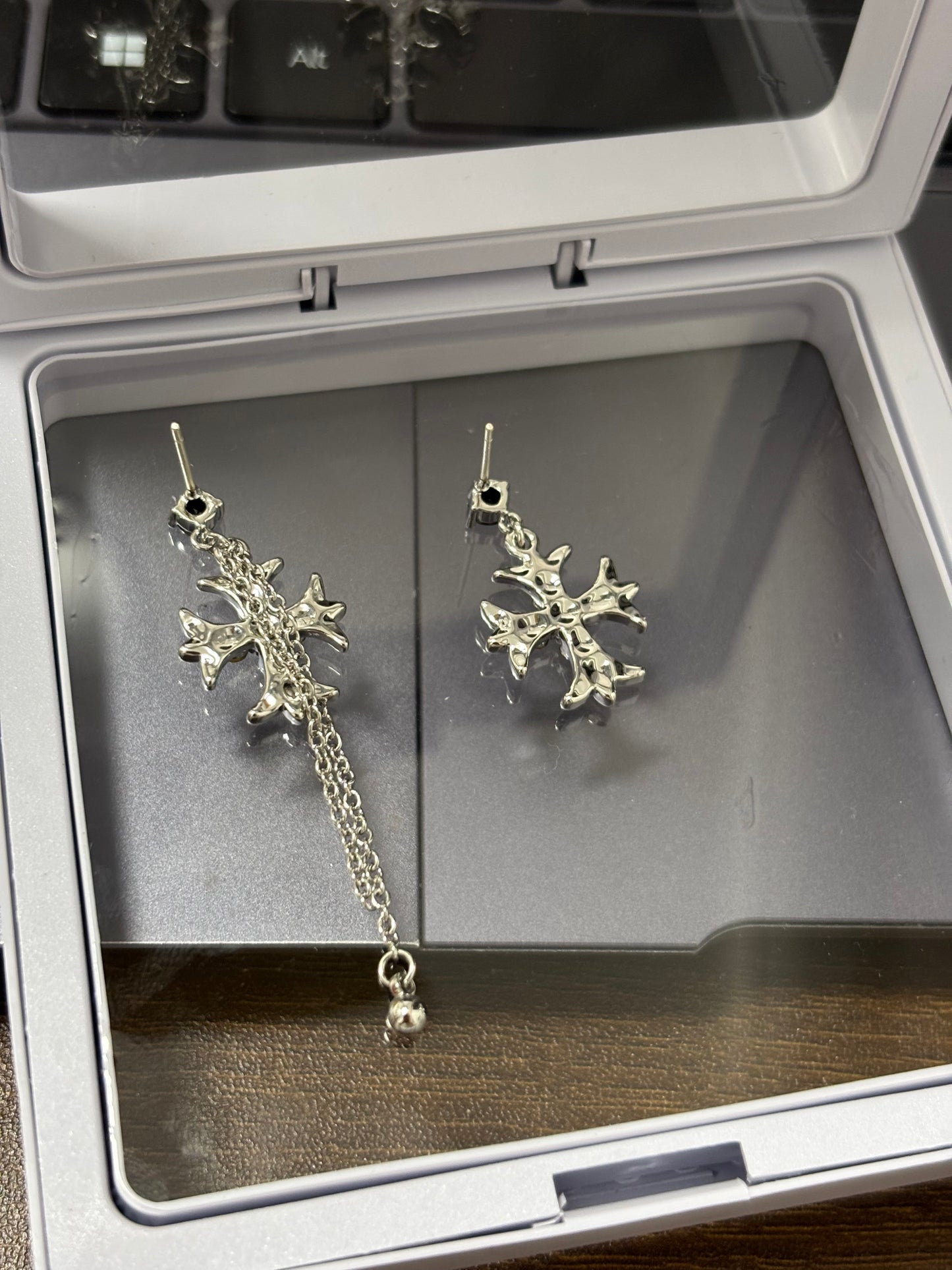 Goth Designer Dark Cross Earrings