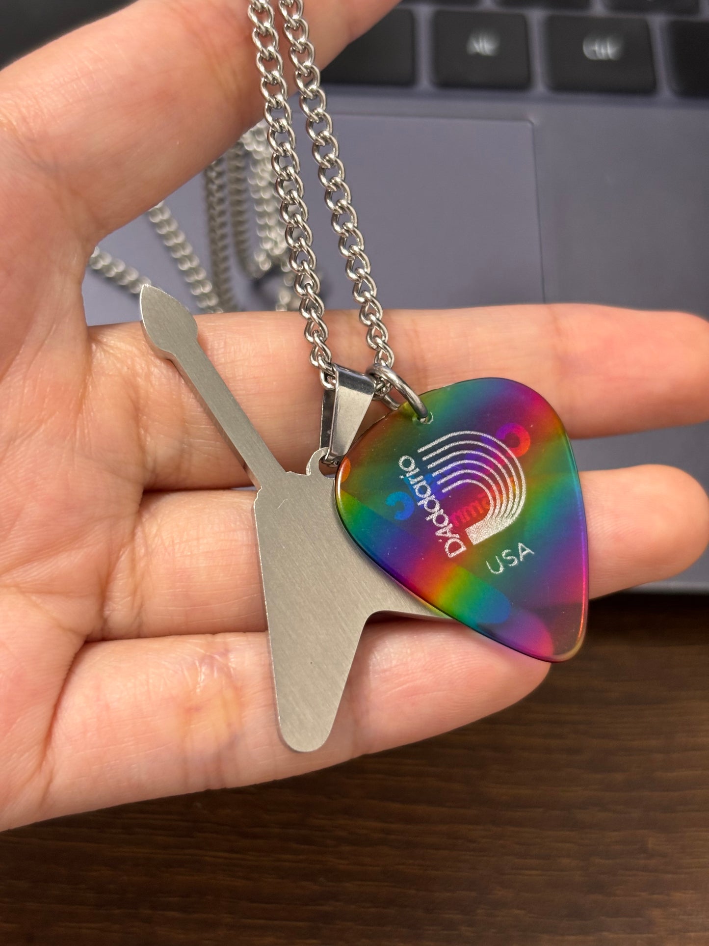 Electric Guitar Rainbow Pick Necklace