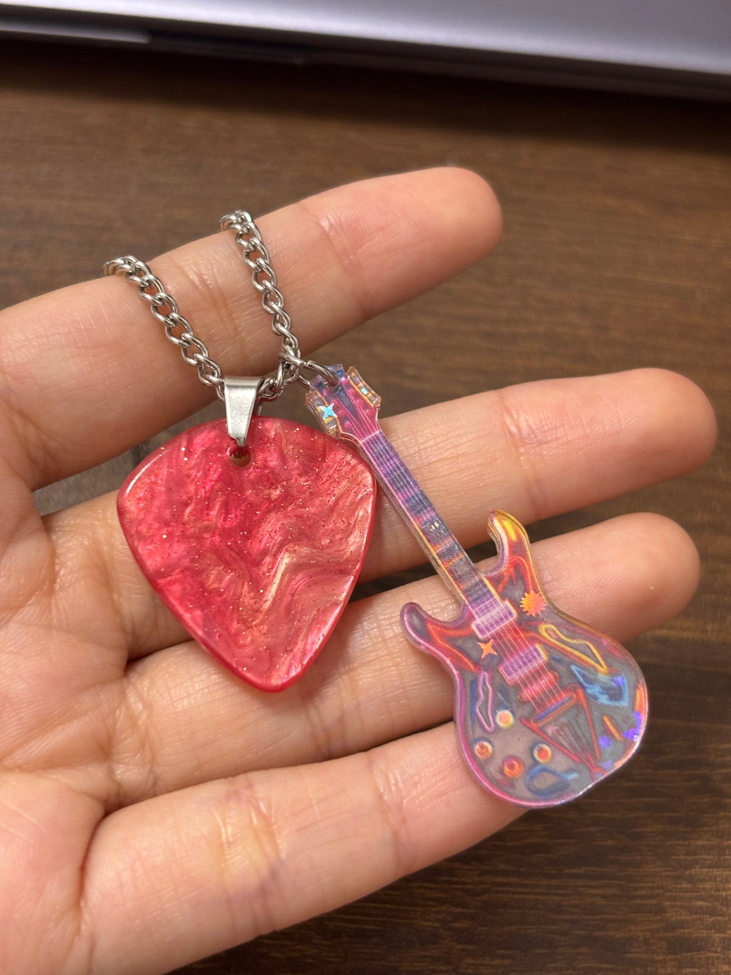 Pink Guitar Pick Necklaces