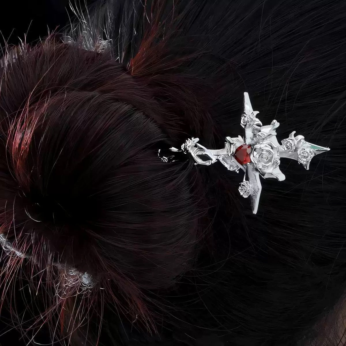 Unisex Goth Thorn Rose Cross Hairpin