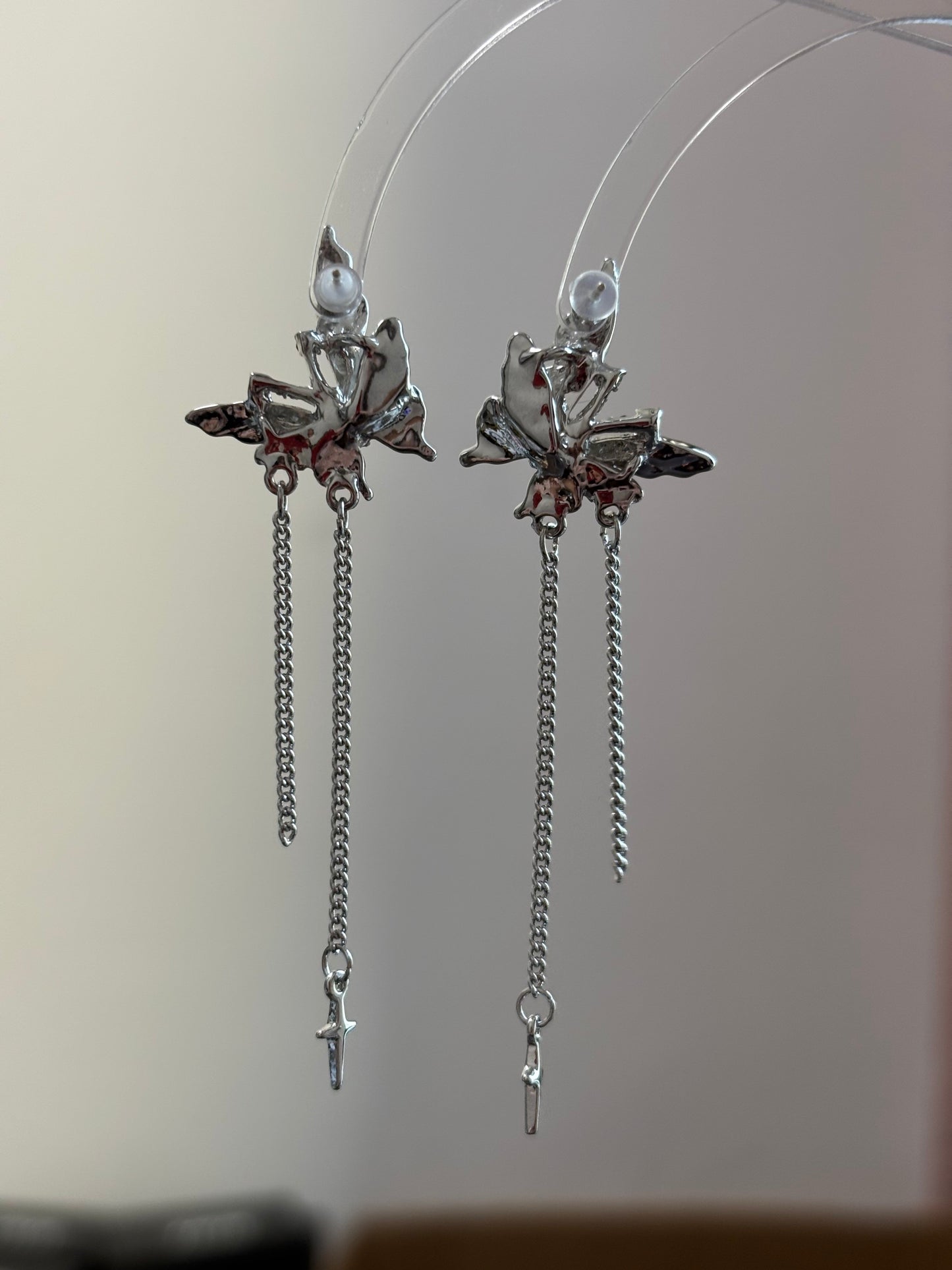 Chic Hua Cheng Silver Butterfly Long Tassel Stud Earring