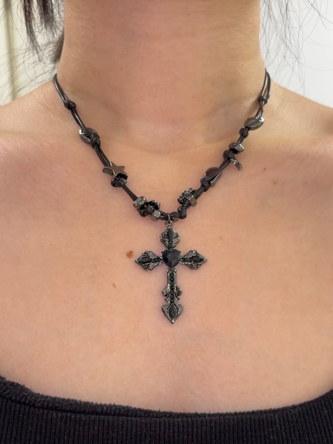 Gothic Black Cross Adjustable Cord Necklaces