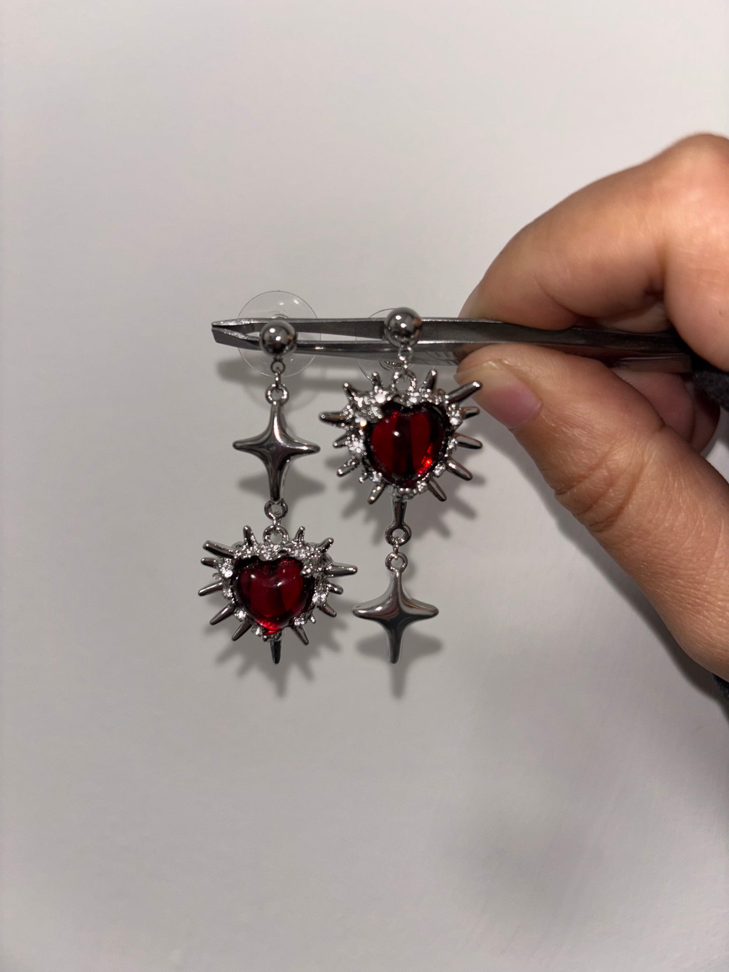 Gothic Red Heart Asymmetrical Earrings