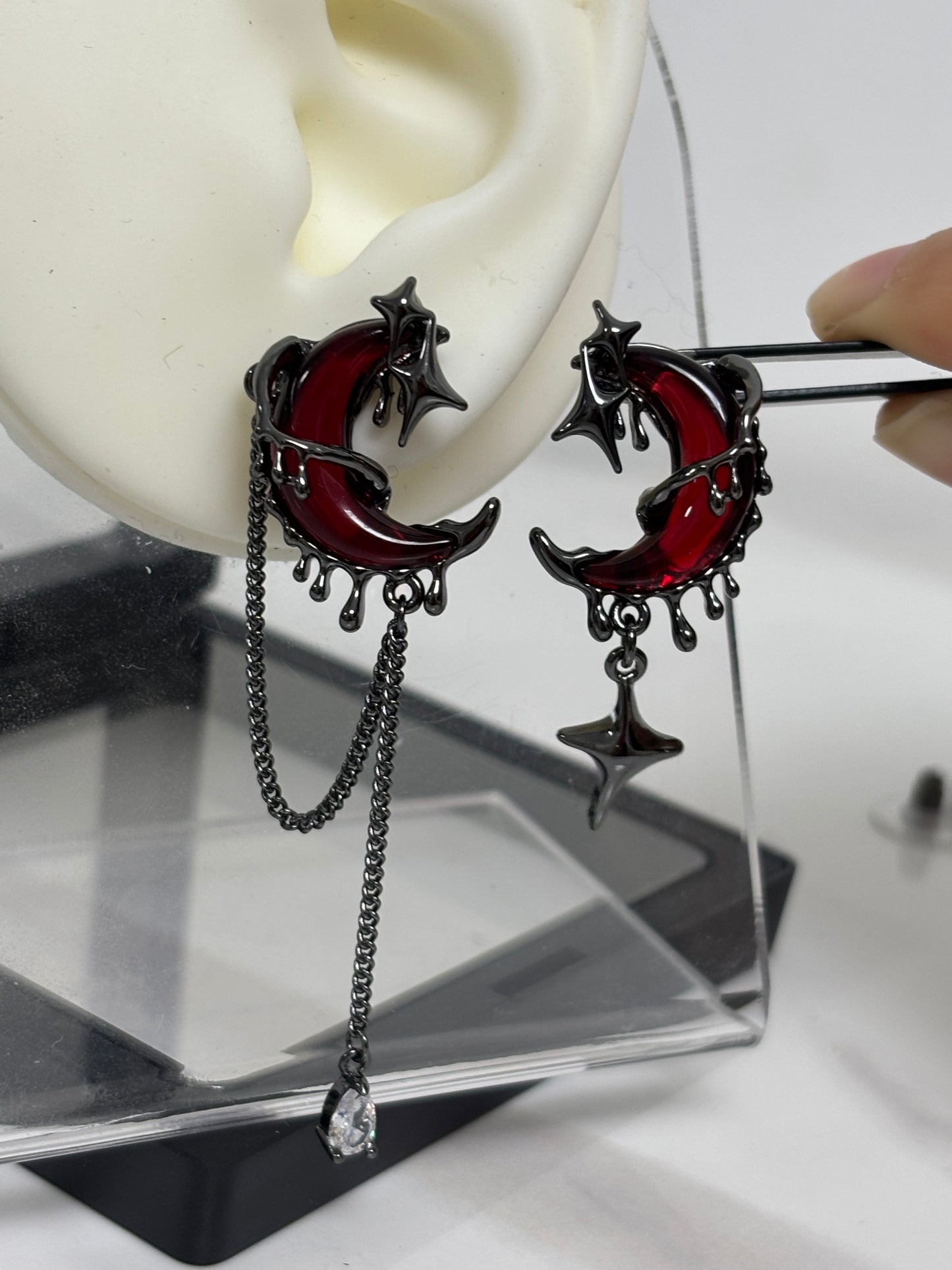 Gothic Bloody Red Moon Asymmetrical Earrings