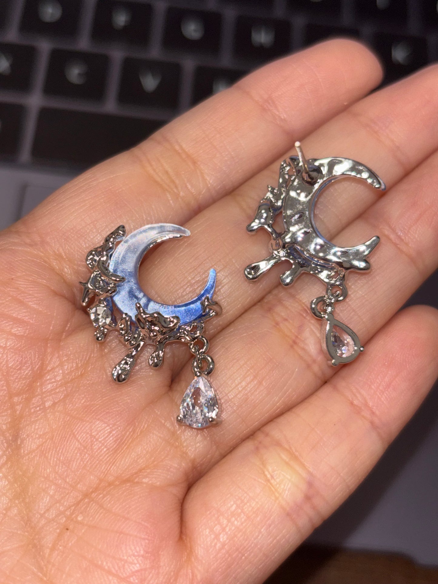 Y2K Blue Moon Rhinestone Stud Earrings