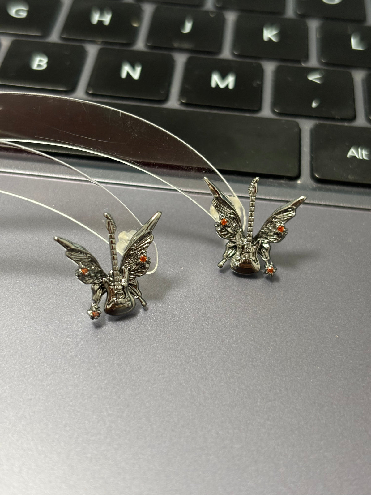 Goth Butterfly Guitar Stud Earrings