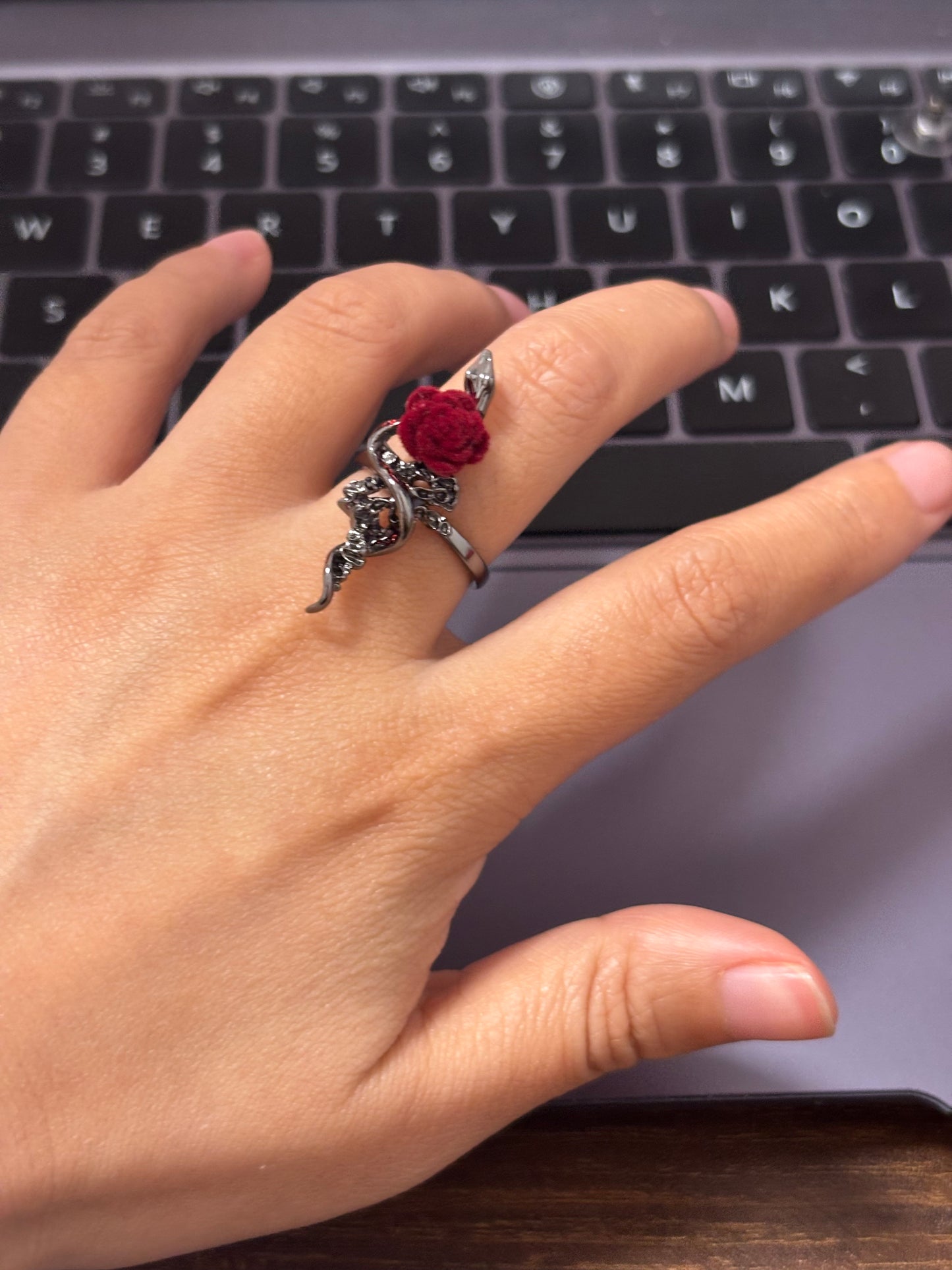 Y2K Snake & Rose Ring