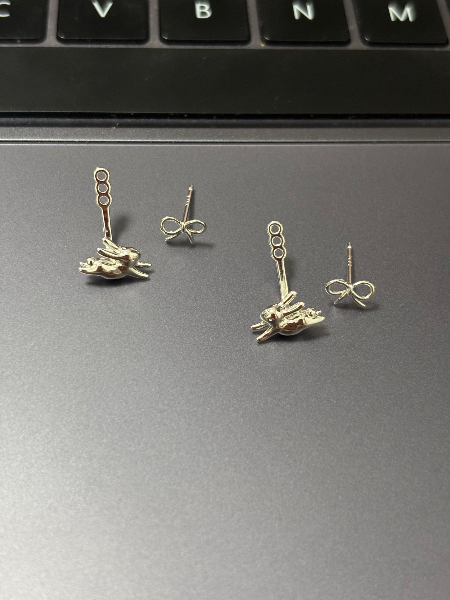 Sweet Bow & Running Rabbit Stud Earrings