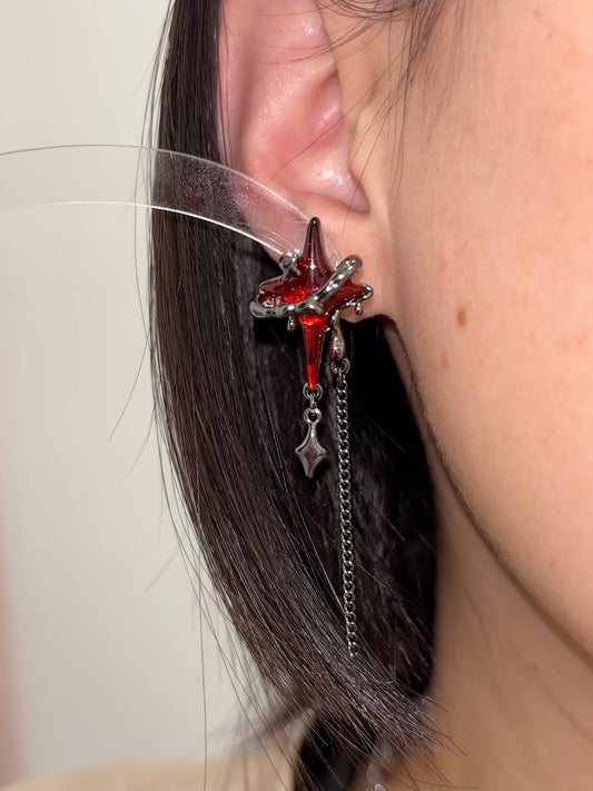 Goth Corrupted Star Tassel Stud Earring Inspired by Asmoday