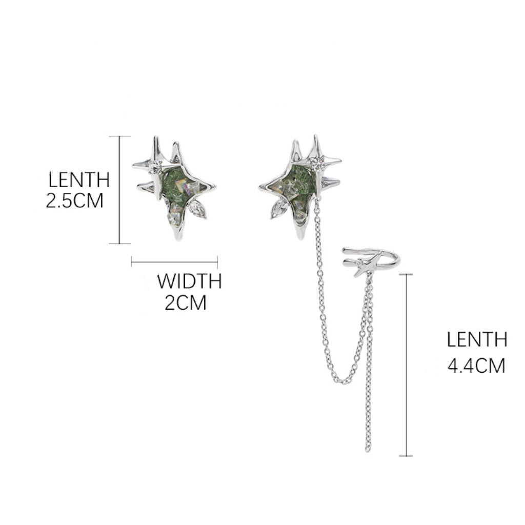 Designer Chic Girl Grüner Stern Asymmetrische Quaste Ohrstecker & Ohrklemme
