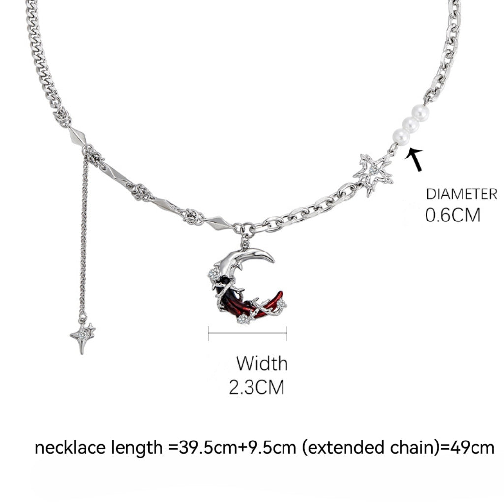 Gothic Stil Mädchen Rot Mond Leuchtenden Stern Halskette