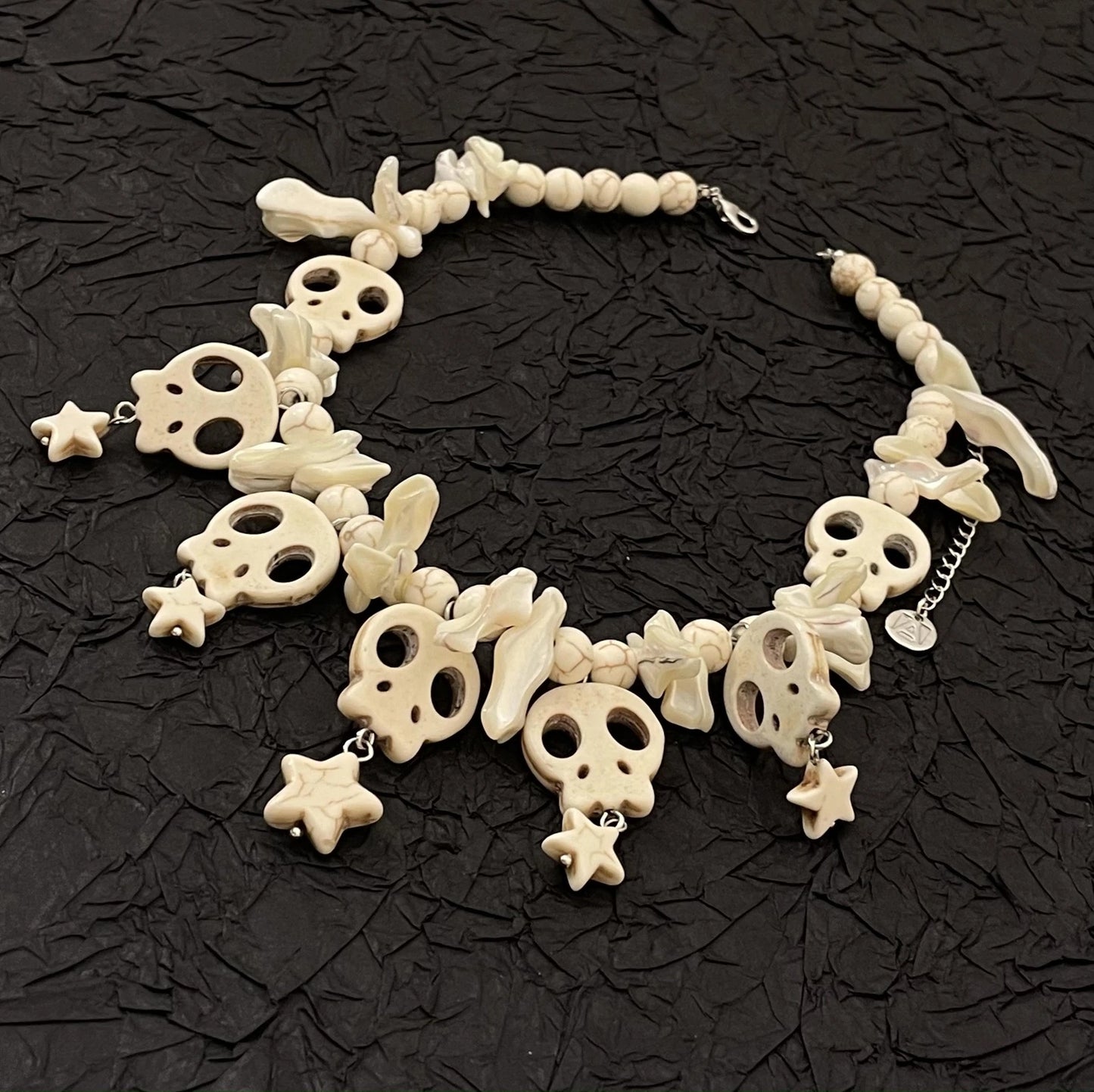 Collier ras du cou unisexe gothique étoile crâne blanc