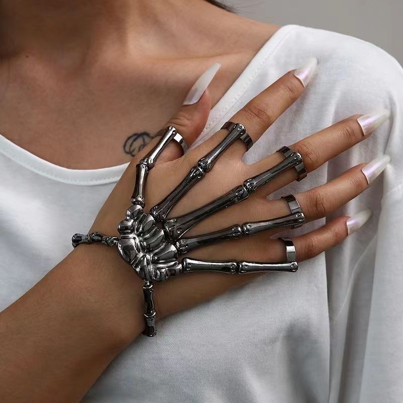 Bague ajustable unisexe gothique os mécanique foncé