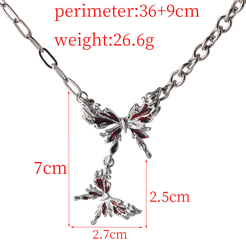 Collier Gothique en Métal Deux Papillons Rouges