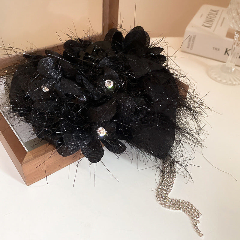 Wunderschöne große schwarze Schmetterling glänzende Strass Quaste Haarspange