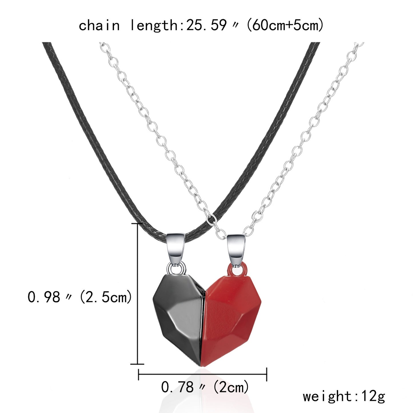 Collier Magnétique Coeur en Métal pour Couple