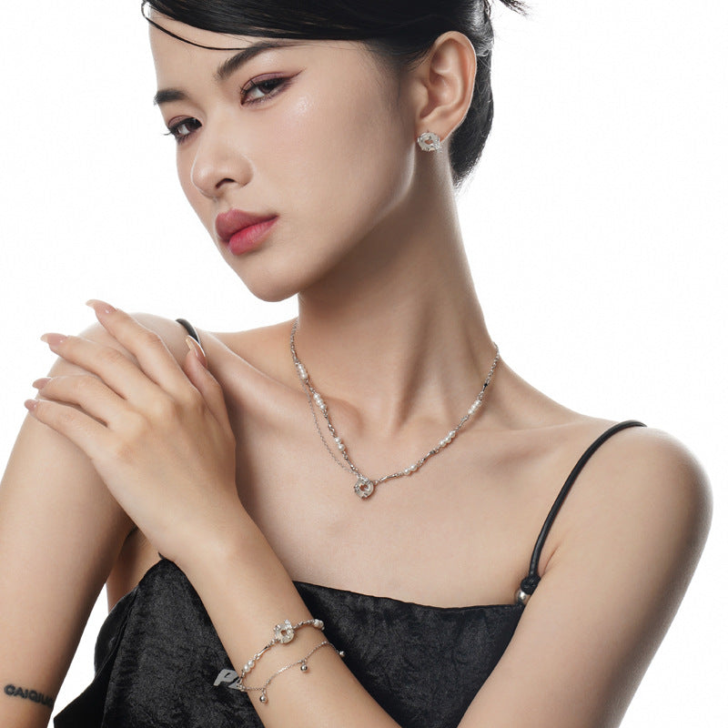 S925 Silber Frauen Elegante Weiße Runde Jade Shell Perle Halskette