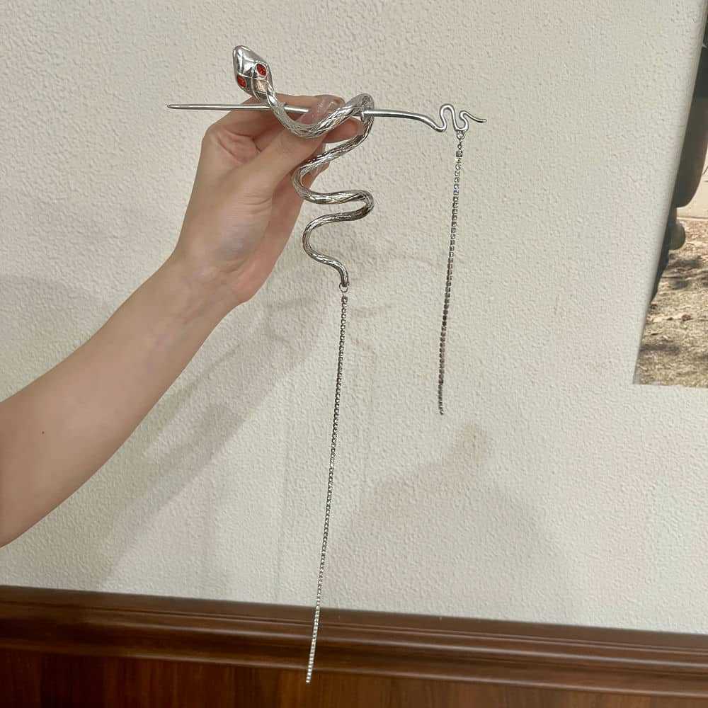 Schicke silberne Schlangen-Haarnadel für langes Haar, Unisex