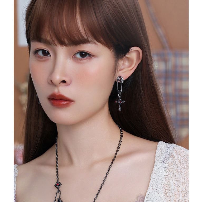 Goth Vintage Pin-shaped Cross Stud Earrings