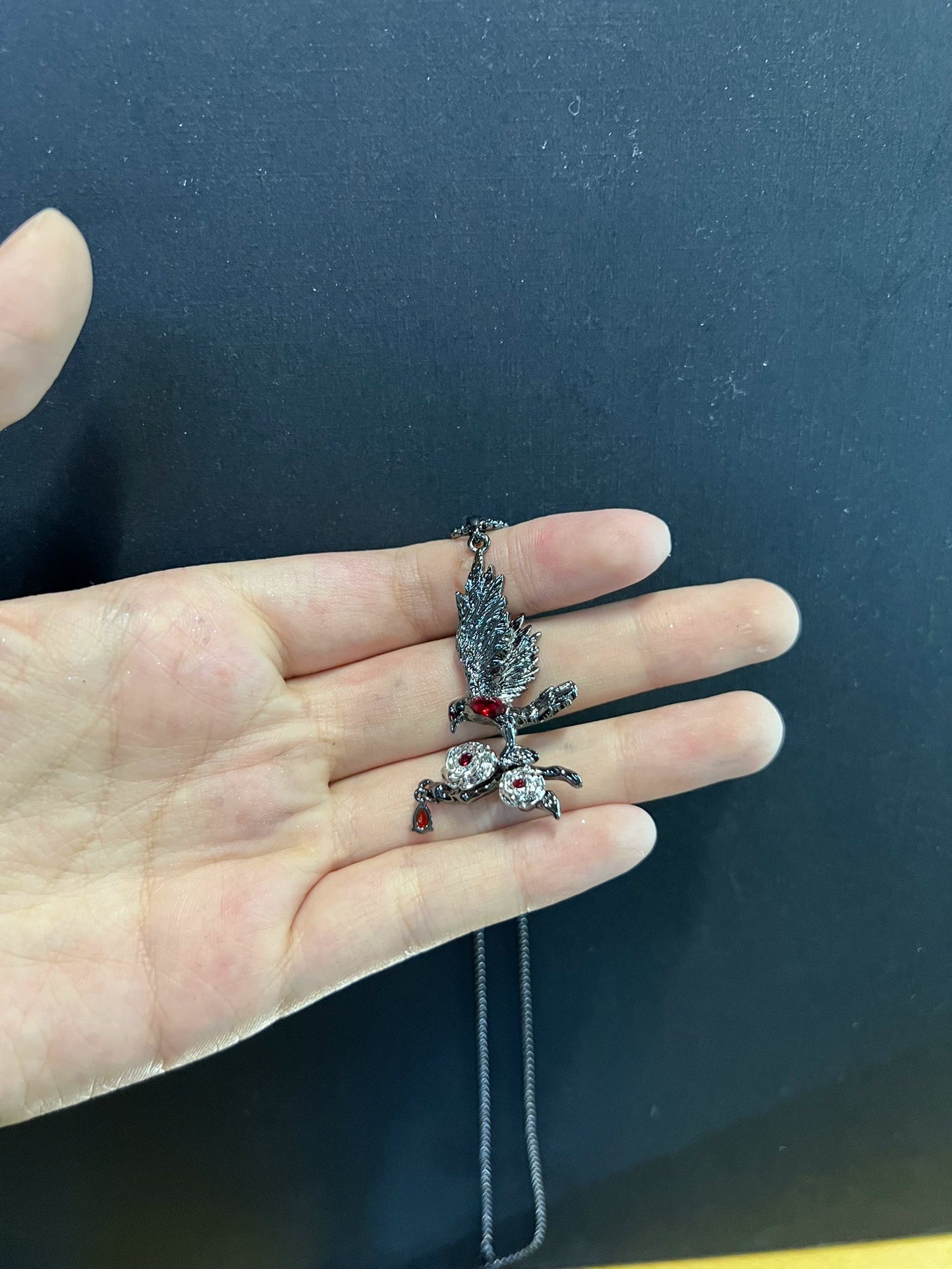 Dark Gothic Raven Rose Necklace