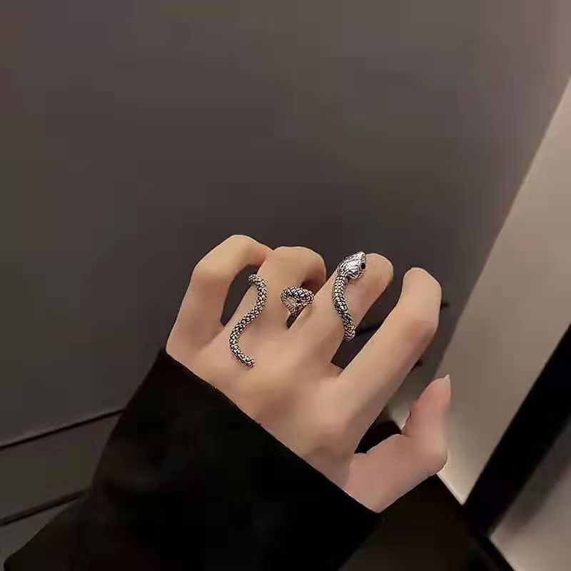 Designer Unisex Silber Chic Slytherin offener Ring für zwei Finger