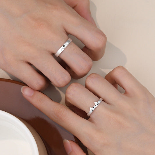 Cute Silver Cat & Dog Couple Open Rings