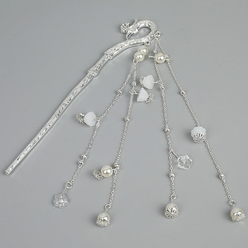 Ausgefallene silberne Haarnadel mit Phönix-Quaste für Damen