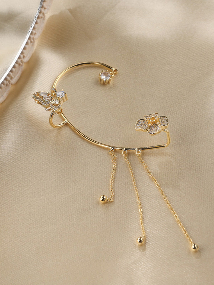 Ohrmanschette ohne Piercing mit Schmetterlings- und Blumenquaste für Frauen