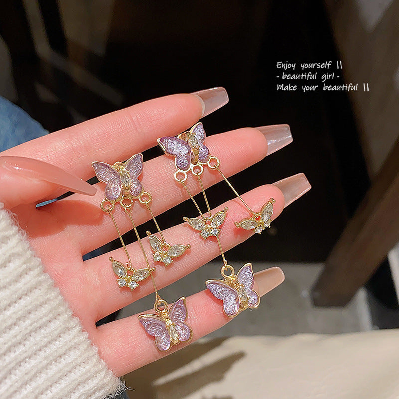 Süße lila Schmetterling Strass glänzende Ohrstecker für Mädchen