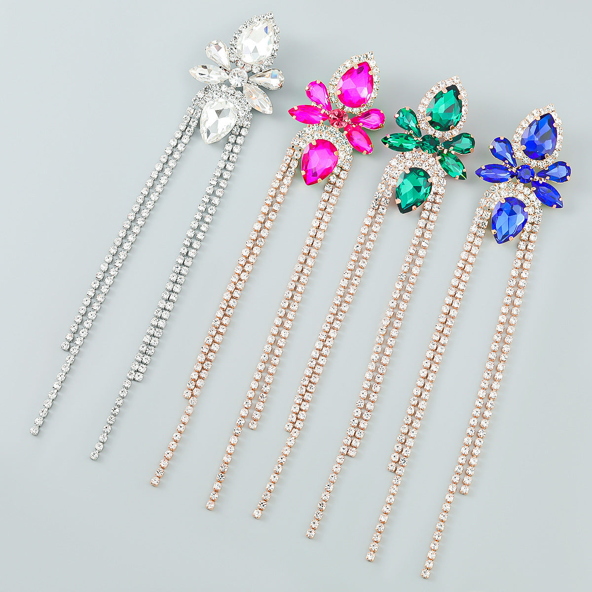 Strass Blumen Geometrische Quaste Ohrringe frauen Übertrieben Elegante Baumeln Ohrringe Bankett Schmuck Zubehör