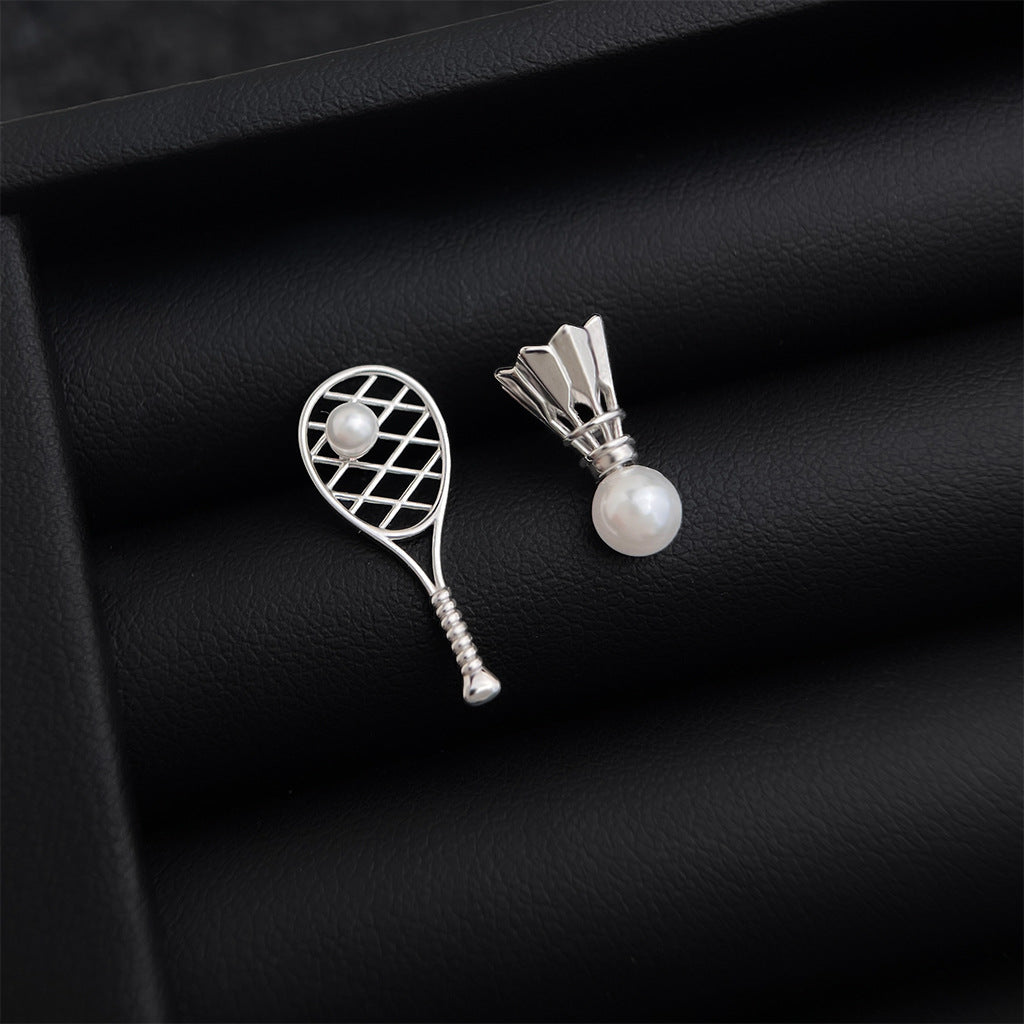 Silver Unique Badminton Stud Earrings