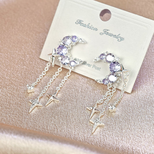 Shining Star & Moon Rhinestone Stud Earrings