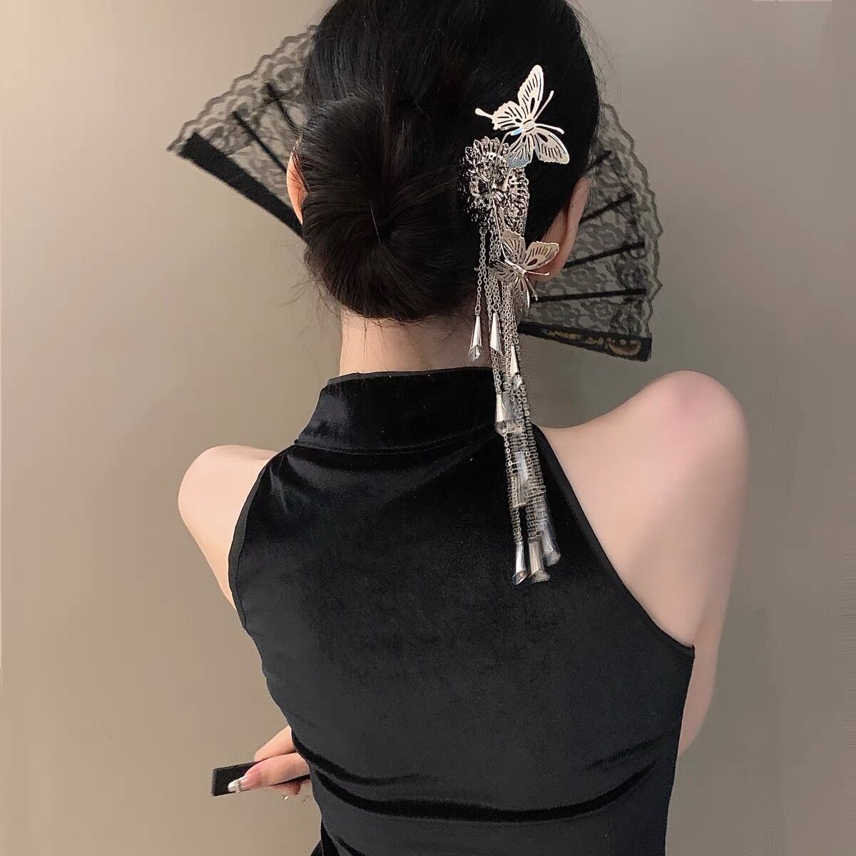 Épingle à cheveux Chic Papillon Argenté avec Pampilles pour Femme