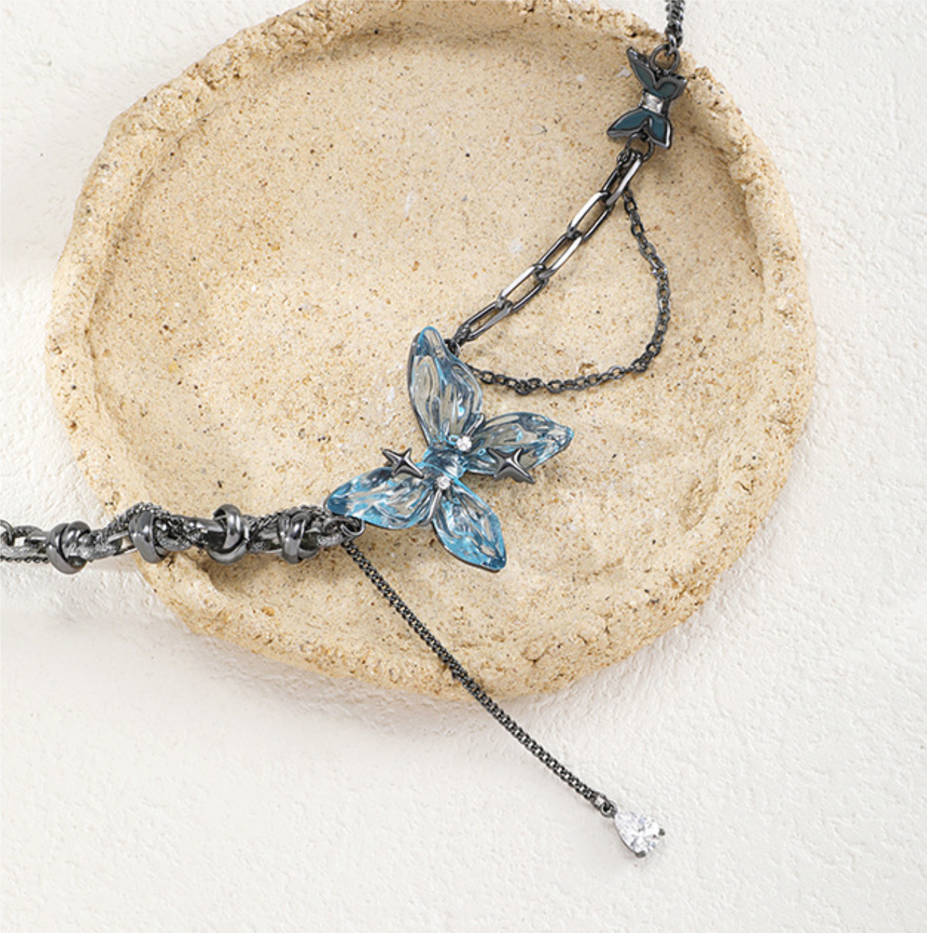 Designer Süßes Mädchen Blauer Schmetterling Choker Halskette