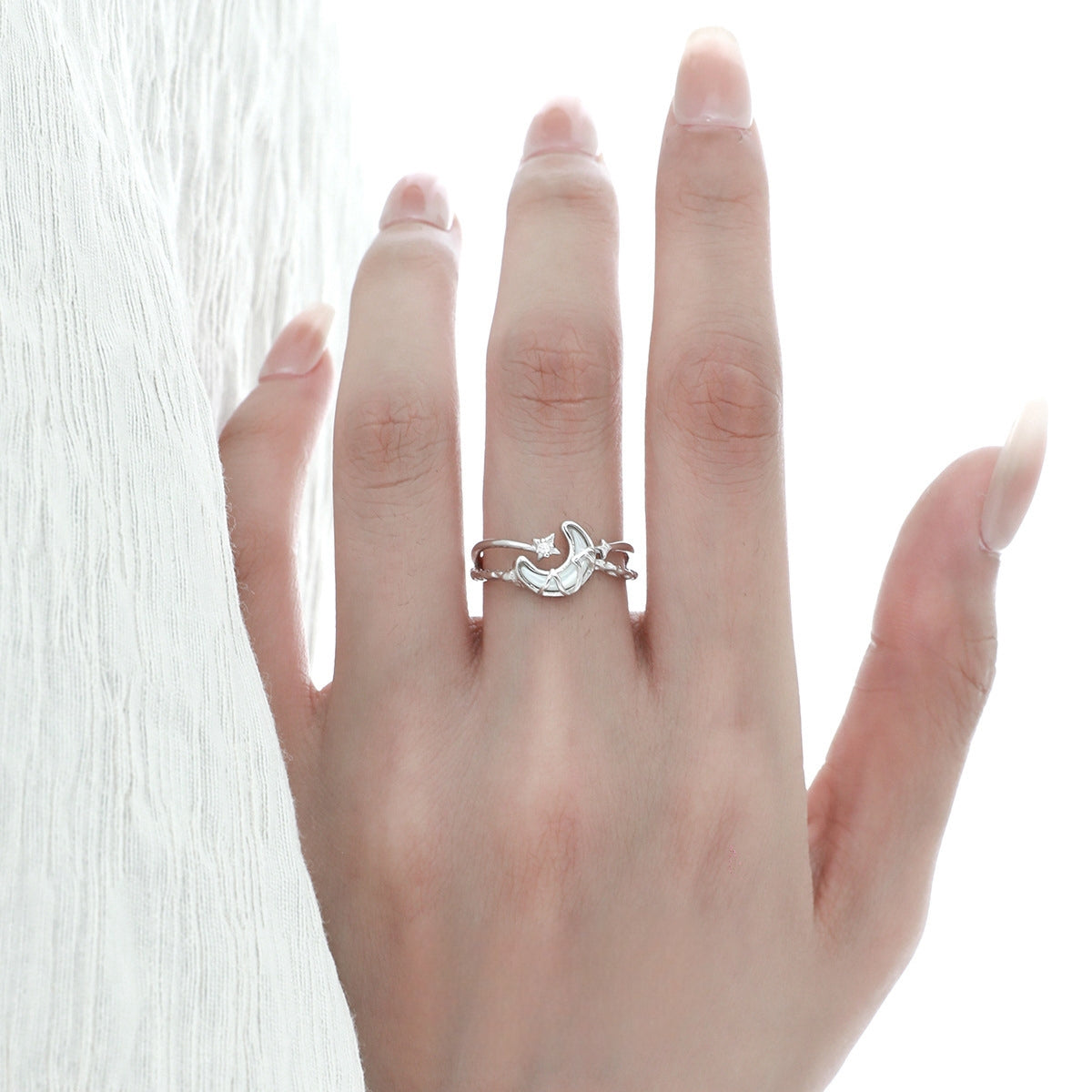 Stern & Mond Weiß Muschel Zirkon S925 Silber Ring