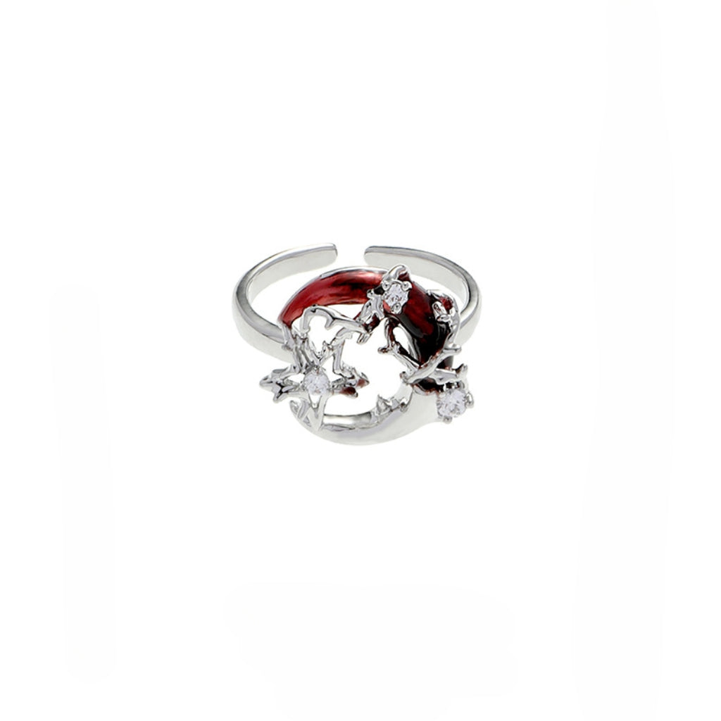 Red Half Moon Metal Shining Star Ring for Arlecchino Genshin