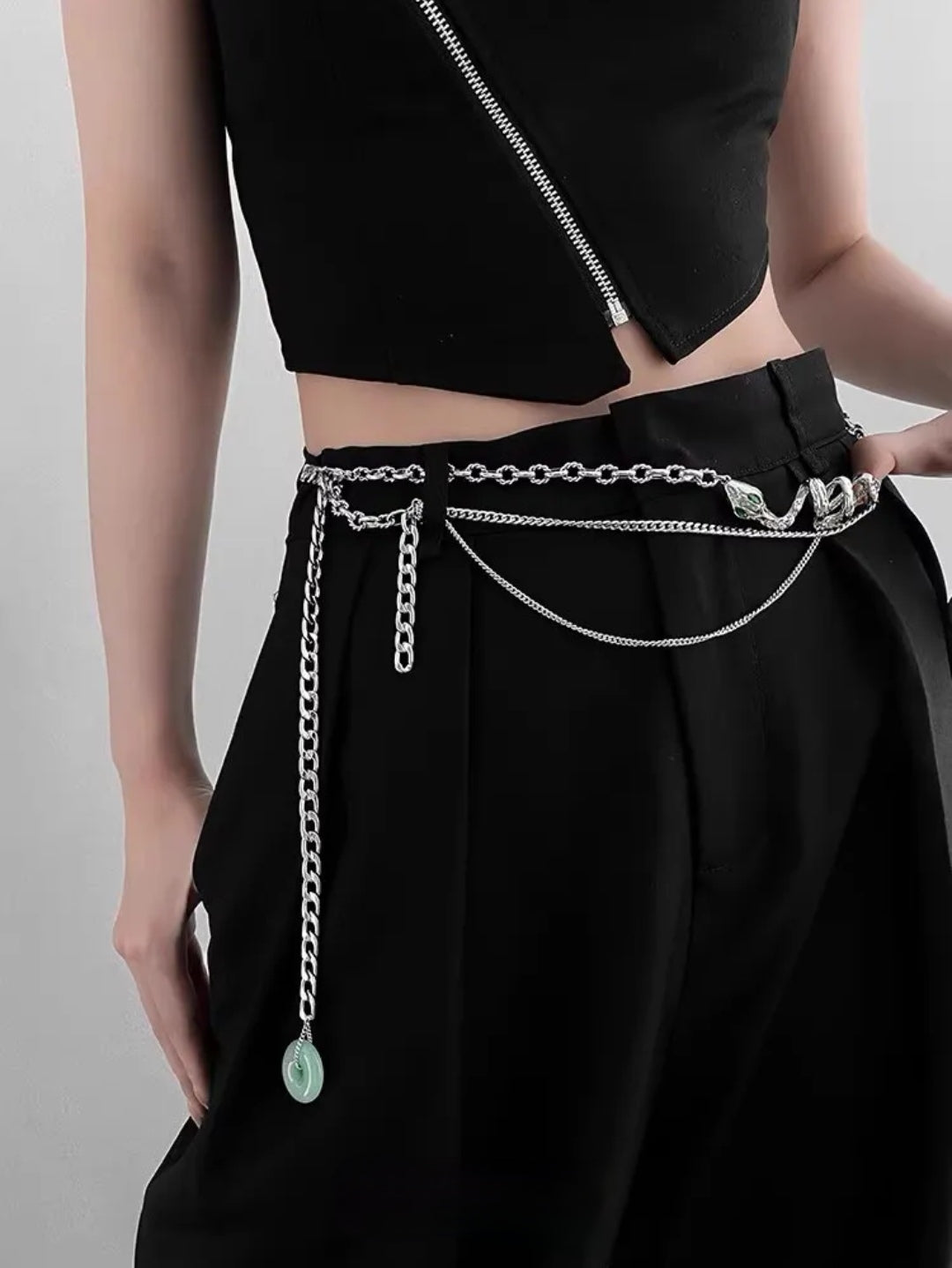 Chaîne de taille avec pendentif donut en jade Serpent de Slytherin