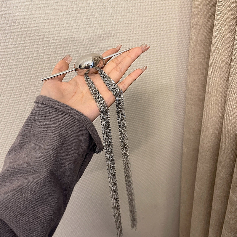 Women Chic Silver Long Tassel (removable)Metal Hairpin