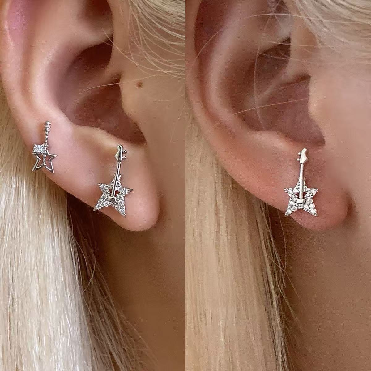 Shining Star Guitar Shining Asymmetrical Earrings