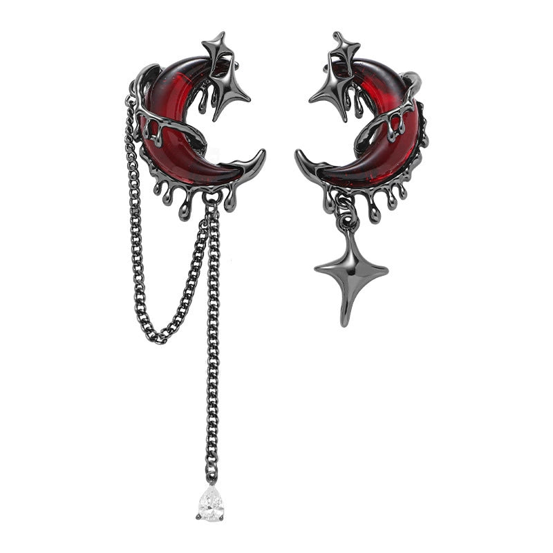 Gothic Bloody Red Moon Asymmetrical Earrings