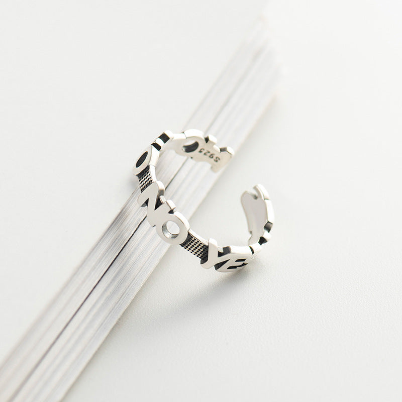 Vintage S925 Silber Ja oder Nein Verstellbarer Ring