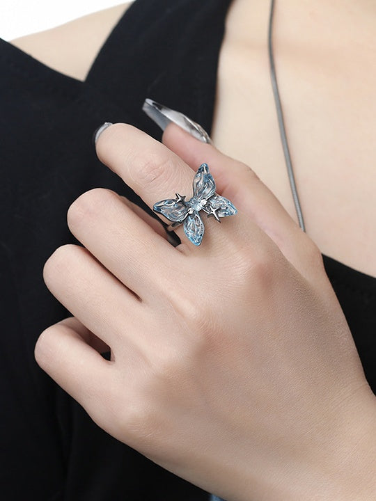 Designer-Ring mit blauem Schmetterling für süße Mädchen