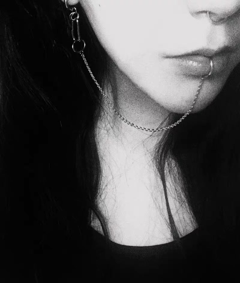 Designer Personality Ohrstecker Lippenkette Einteilig ohne Lippenpiercing 