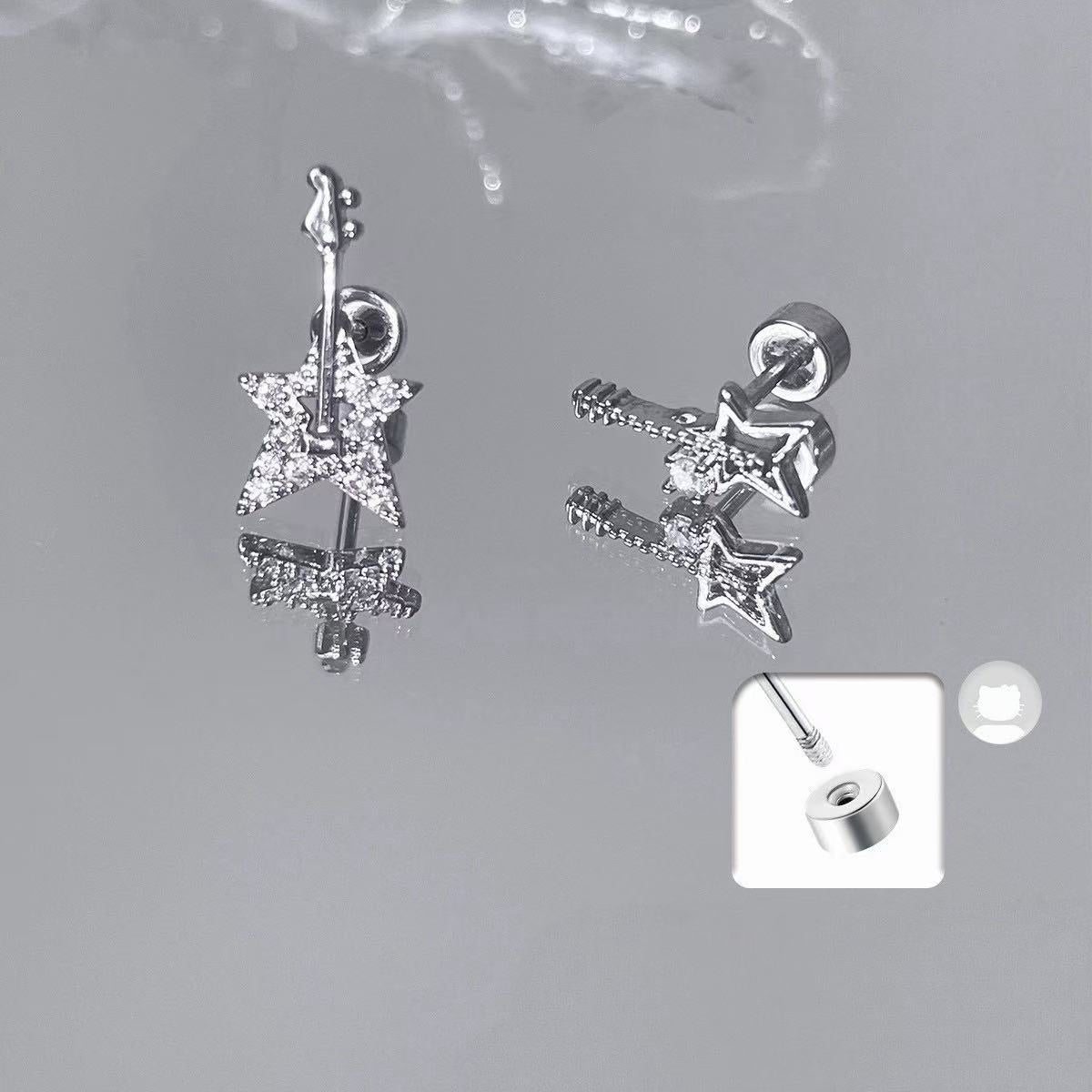 Shining Star Guitar Shining Asymmetrical Earrings