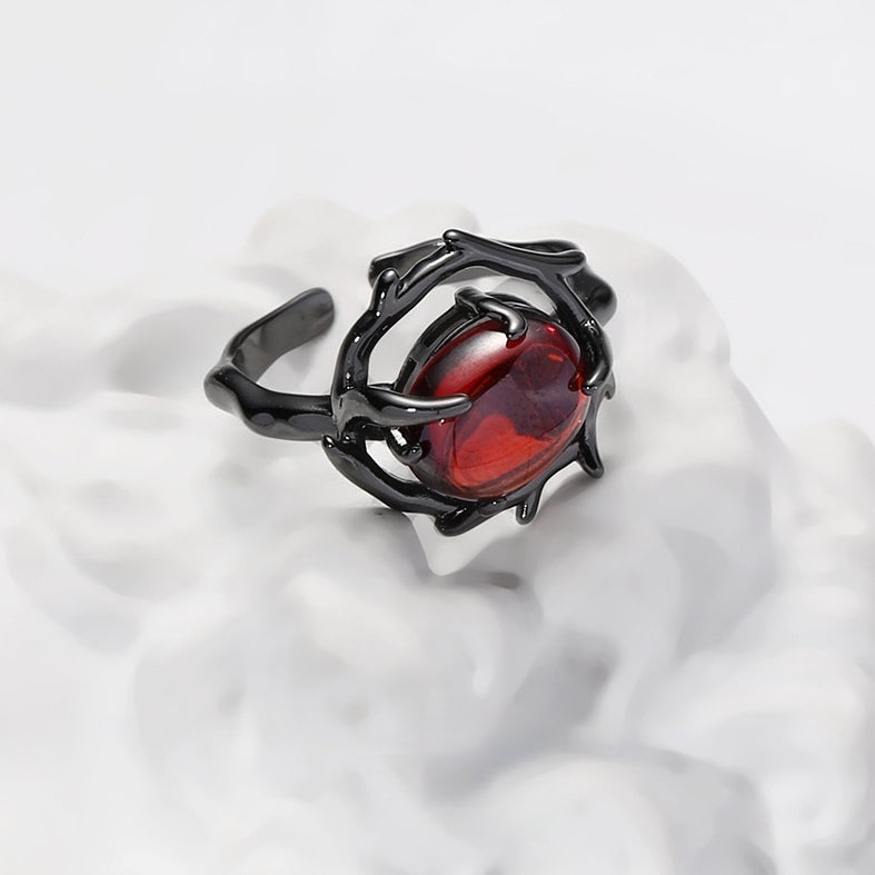 Schicker dunkelroter einzigartiger offener Gothic-Ring für Unisex